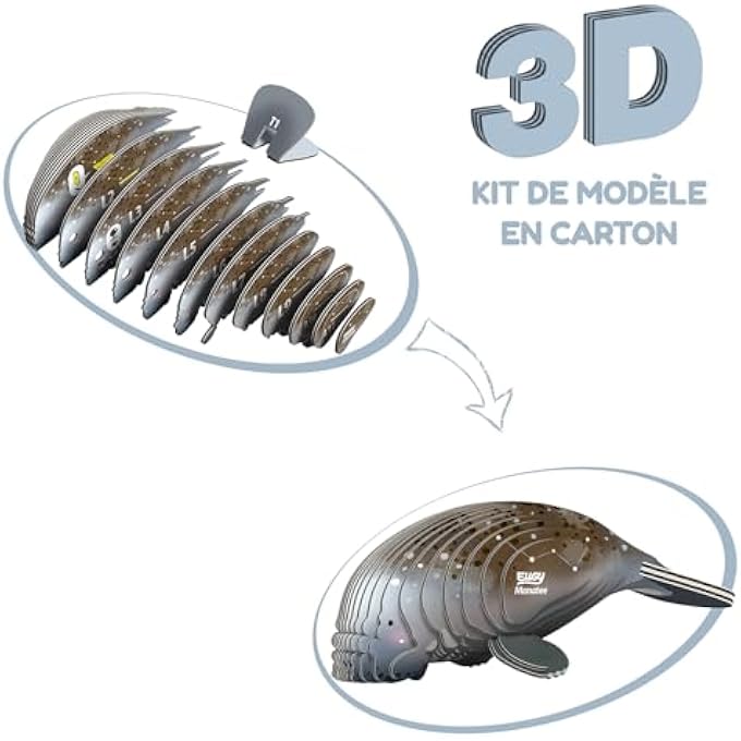 MANATEE  3D PUZZLE NO. 112  CREATIVE TOY MADE OF RECYCLED CARDBOARD  FOR CHILDREN AGED 6 AND ADULTS UP TO 99  EDUCATIONAL AND ECOLOGICAL PUZZLE - Image 2